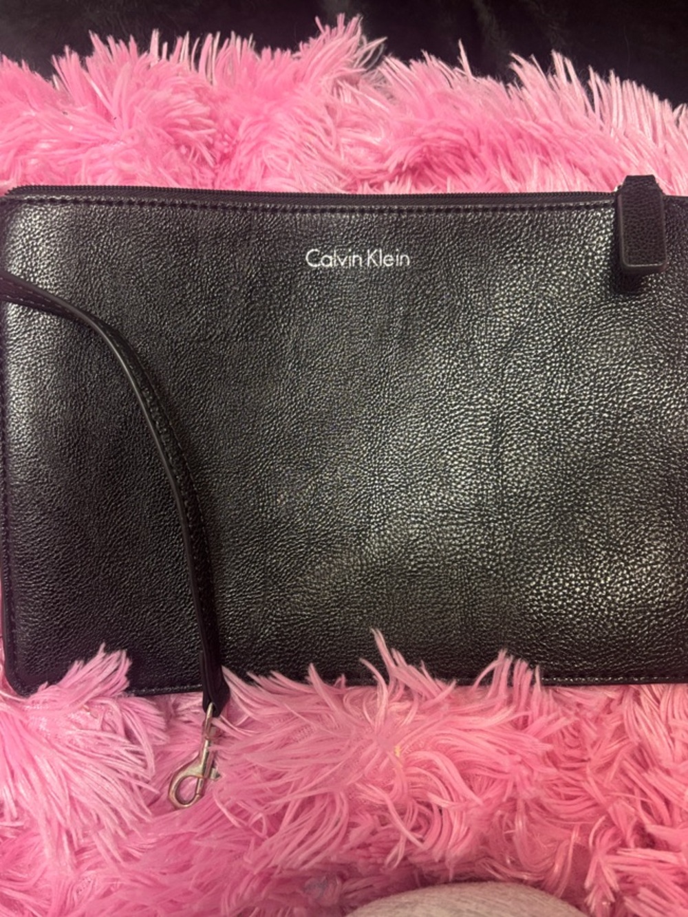 Calvin Klein Black Pebbled Leather Toiletry Wristlet